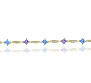 0.21ct Diamond, 2.10ct Blue Topaz and 1.55ct Pink Amethyst Bracelet set in 14 KT Yellow Gold / JBCB150030M