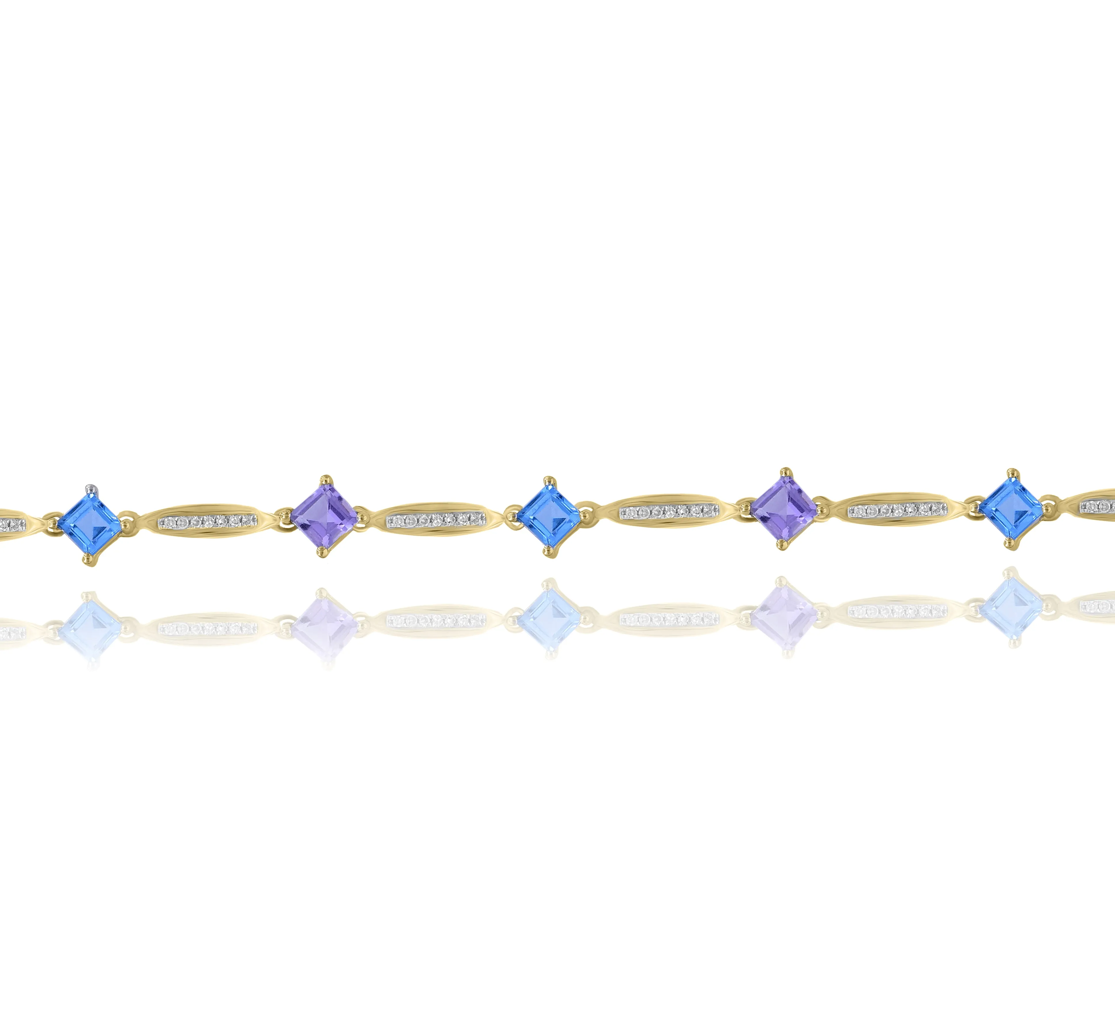 0.21ct Diamond, 2.10ct Blue Topaz and 1.55ct Pink Amethyst Bracelet set in 14 KT Yellow Gold / JBCB150030M