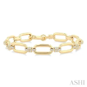 1 1/10 ctw Round Cut Diamond Paper Clip Link Fashion Bracelet in 14K Yellow Gold