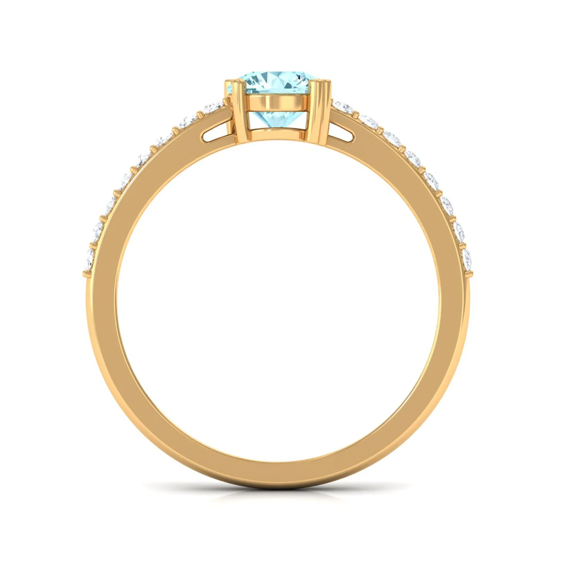 1 Ct Designer Aquamarine Solitaire Promise Ring with Diamond
