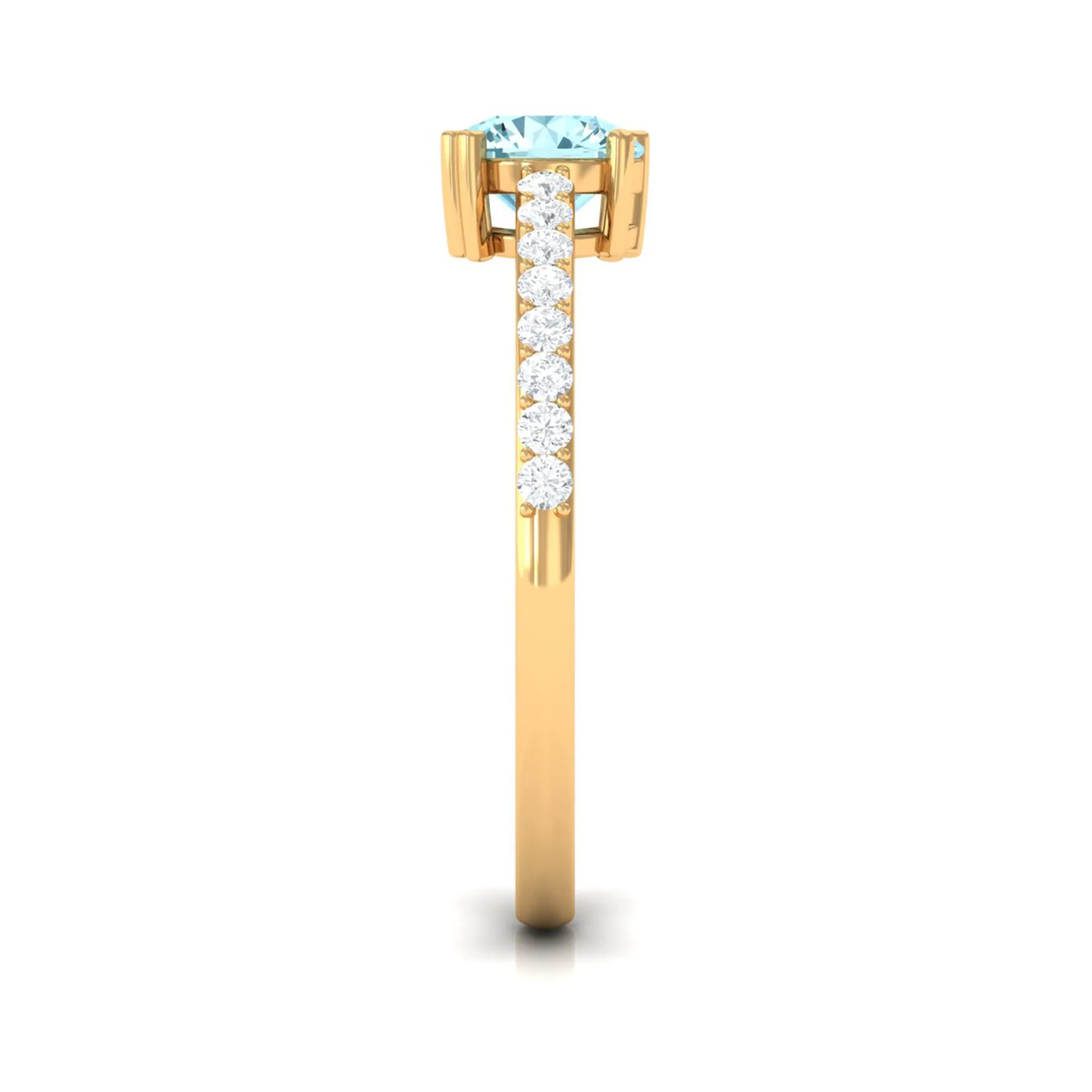 1 Ct Designer Aquamarine Solitaire Promise Ring with Diamond