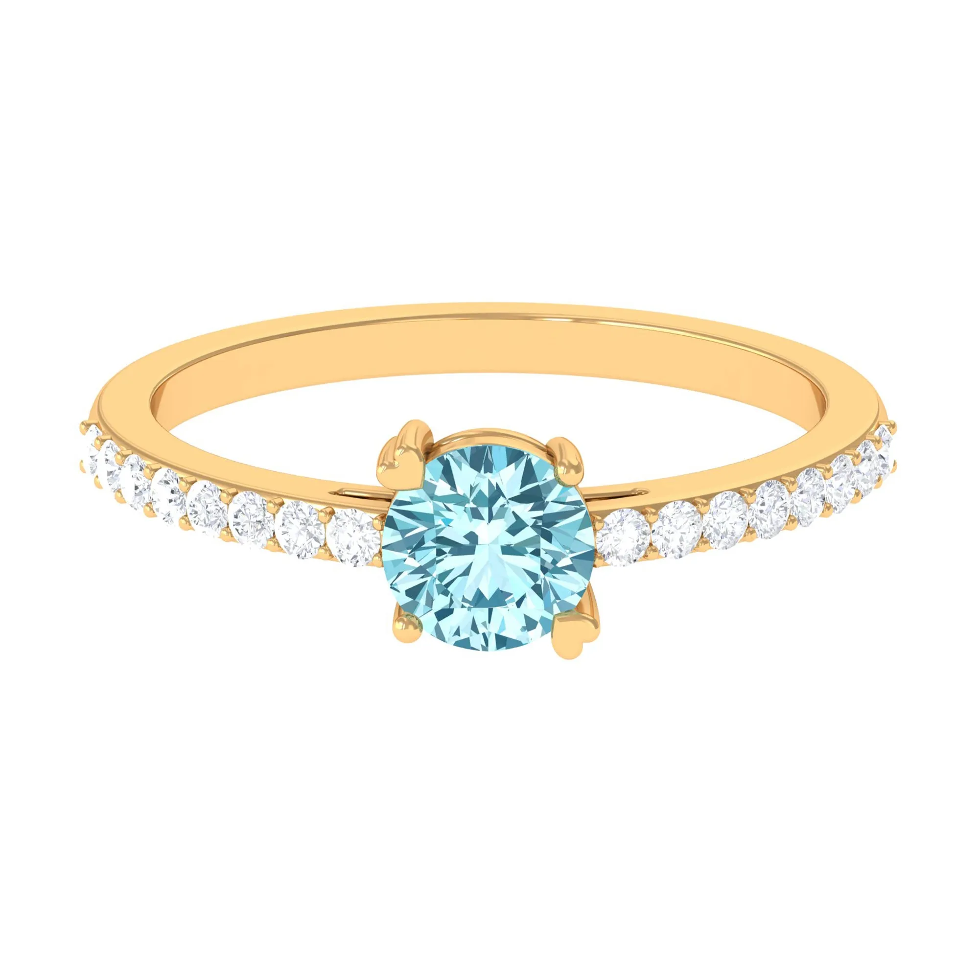 1 Ct Designer Aquamarine Solitaire Promise Ring with Diamond