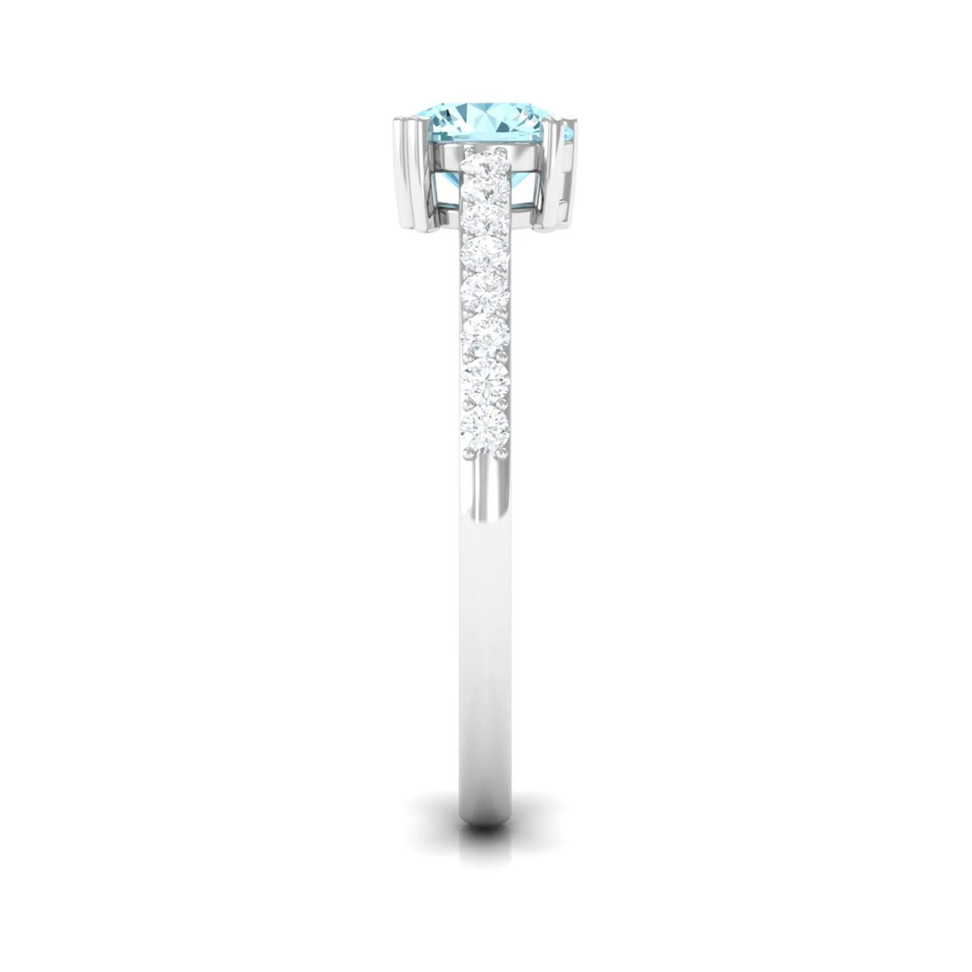 1 Ct Designer Aquamarine Solitaire Promise Ring with Diamond