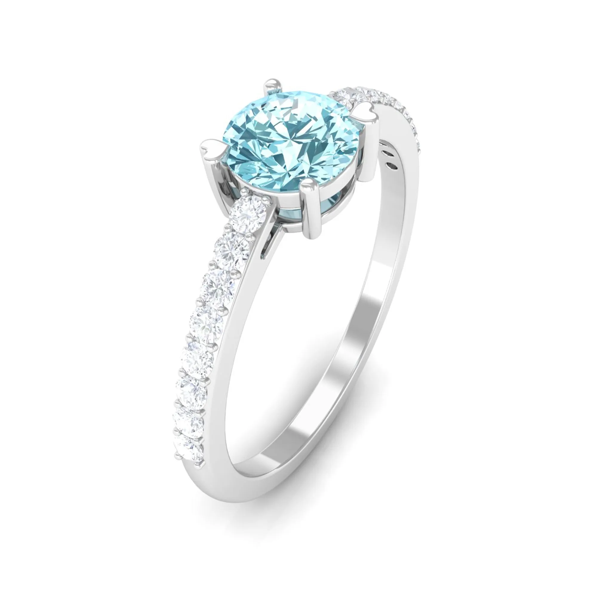 1 Ct Designer Aquamarine Solitaire Promise Ring with Diamond