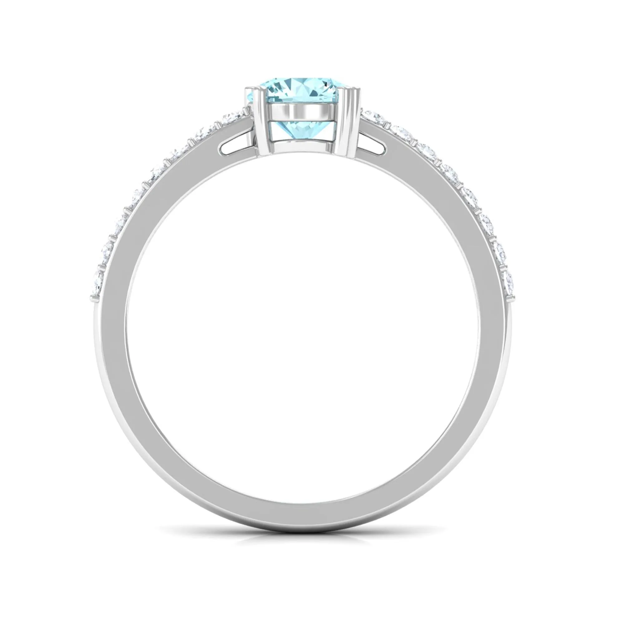 1 Ct Designer Aquamarine Solitaire Promise Ring with Diamond