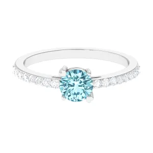 1 Ct Designer Aquamarine Solitaire Promise Ring with Diamond