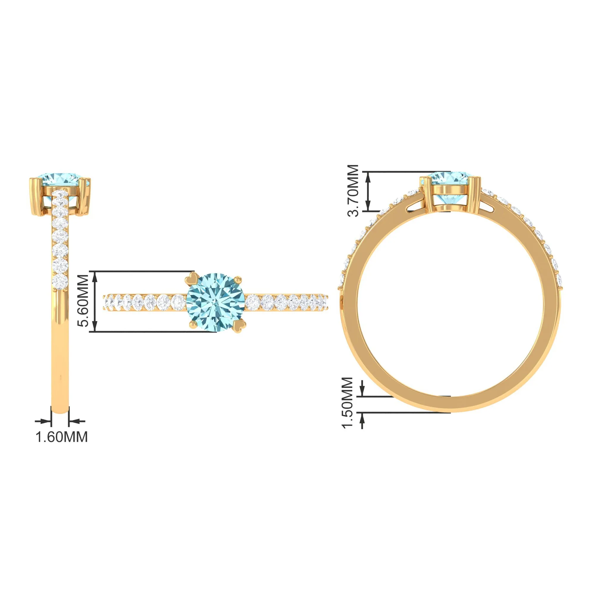 1 Ct Designer Aquamarine Solitaire Promise Ring with Diamond