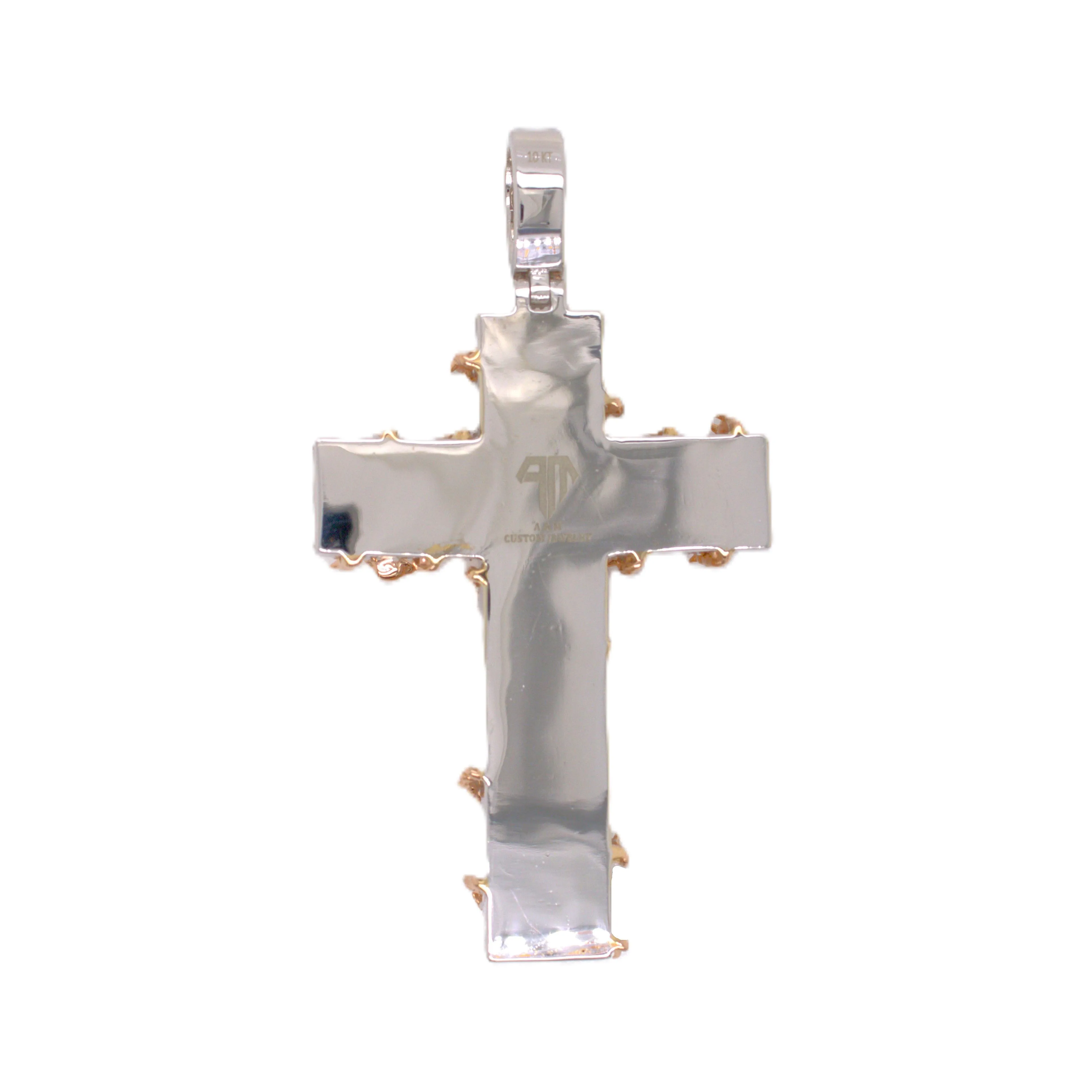 10K White & Rose Gold Crucifix Diamond Cross Pendant 0.70 CT 1.93"