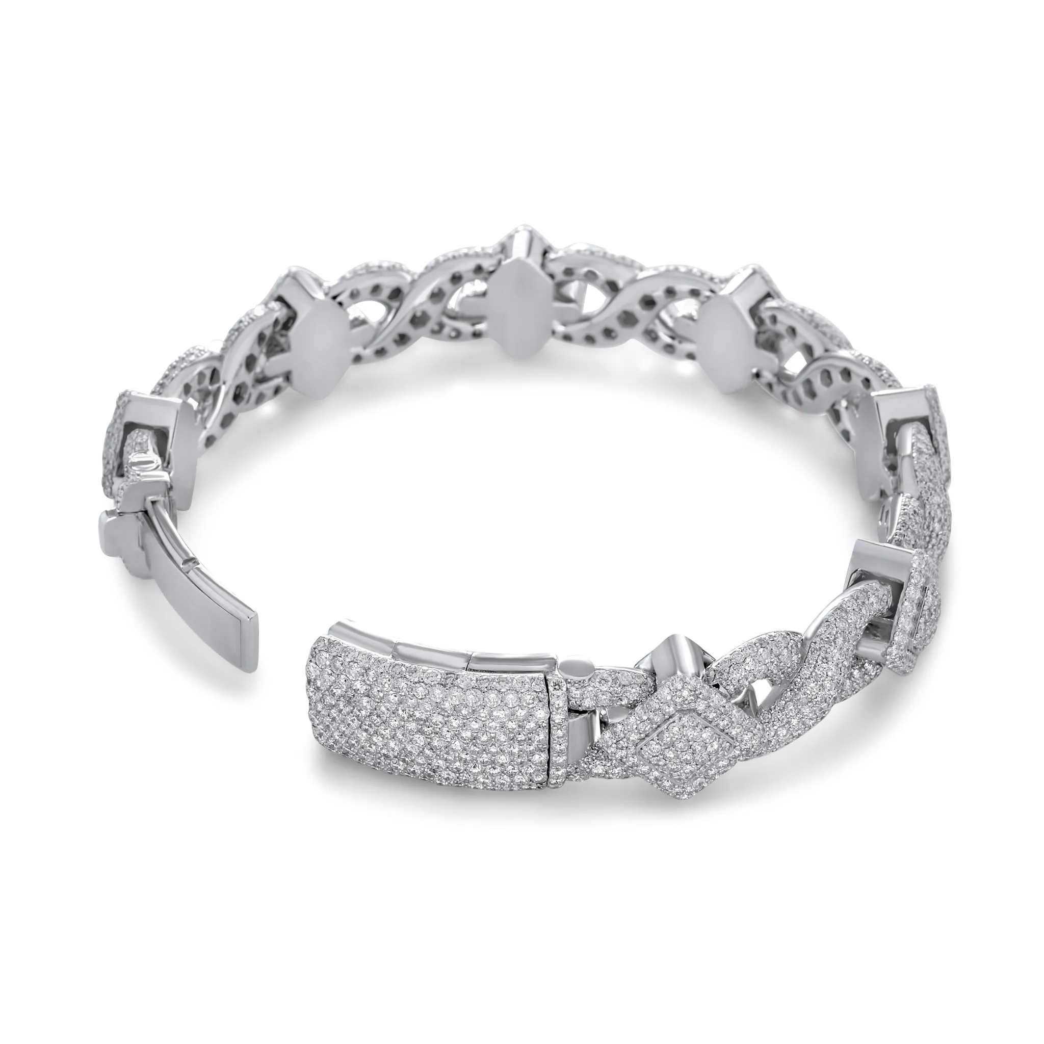 10k White Gold Square Infinity Link Asscher Diamond Bracelet 19.22 ctw