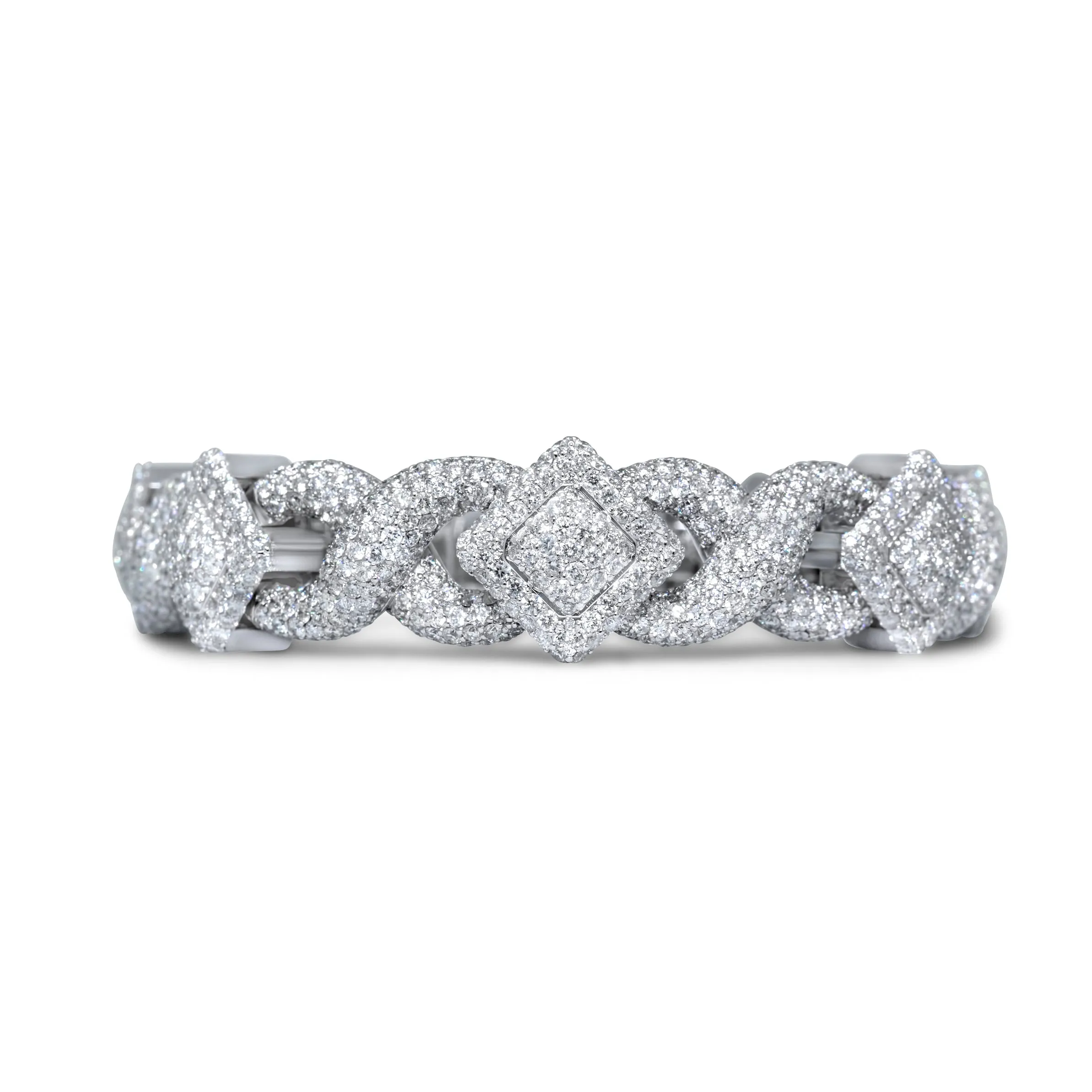 10k White Gold Square Infinity Link Asscher Diamond Bracelet 19.22 ctw