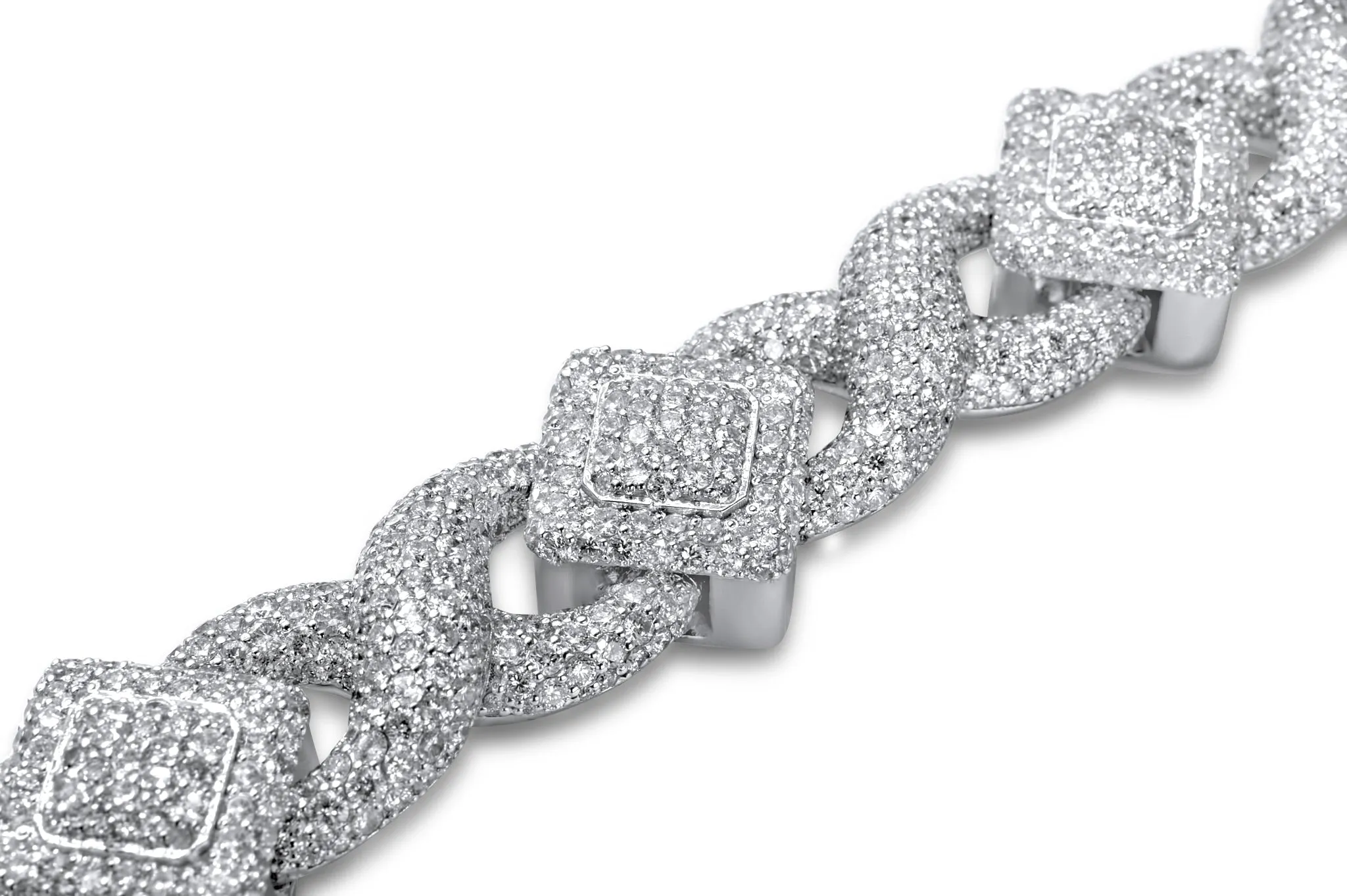 10k White Gold Square Infinity Link Asscher Diamond Bracelet 19.22 ctw