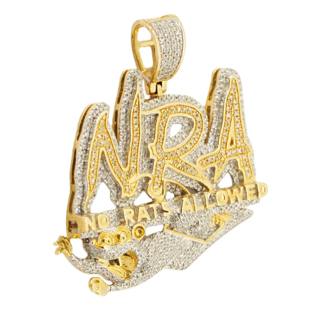 10K YELLOW GOLD 1.00CTW DIAMOND ‘NRA NO RATS ALLOWED’ PENDANT