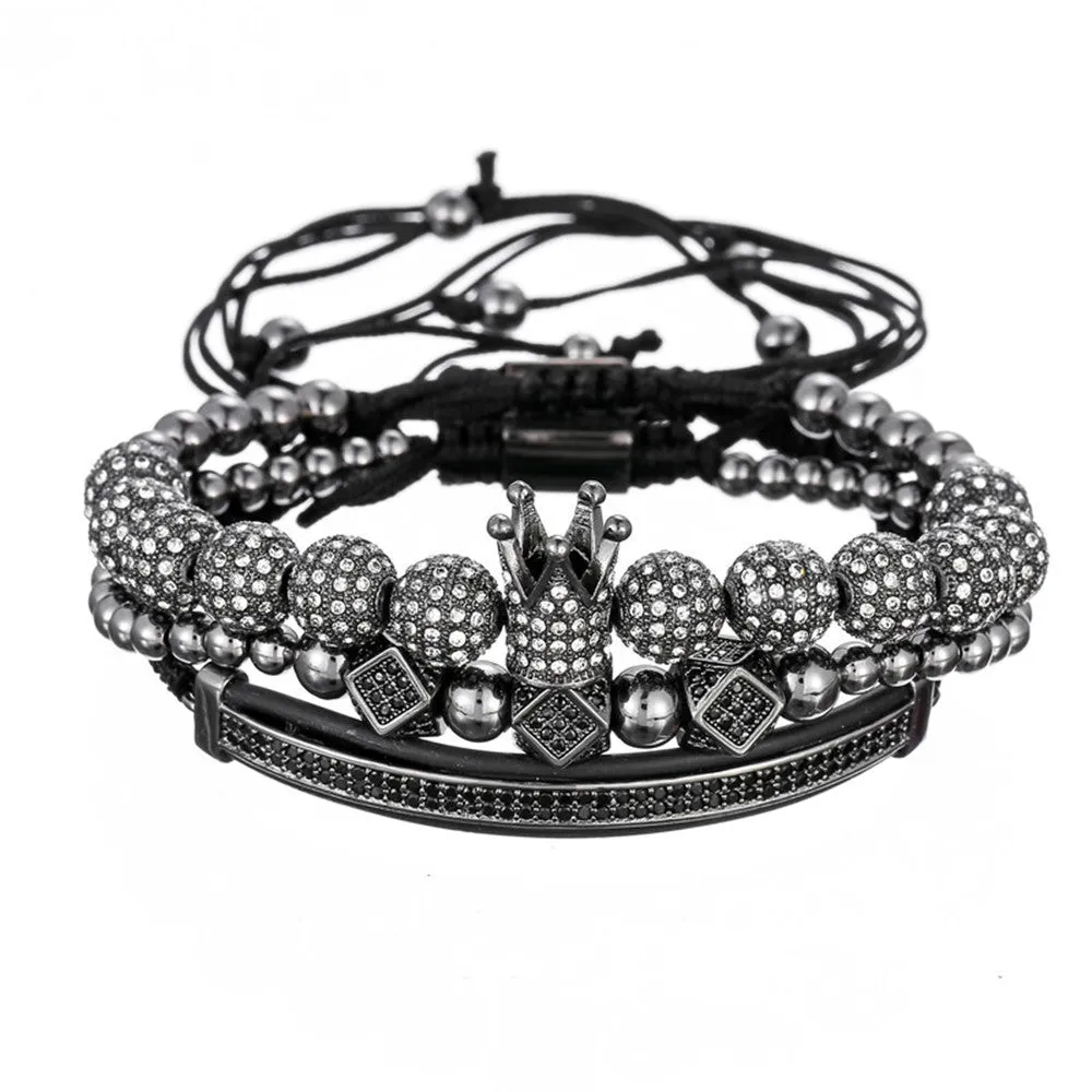 12 Micro-inlaid Diamond Ball Geometric Bracelet Exaggerated Copper Beads Woven Suit