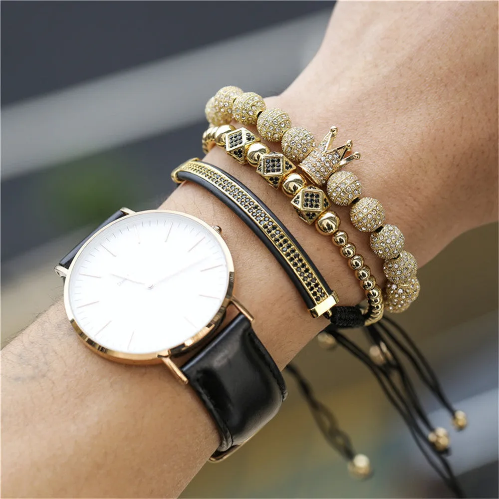 12 Micro-inlaid Diamond Ball Geometric Bracelet Exaggerated Copper Beads Woven Suit