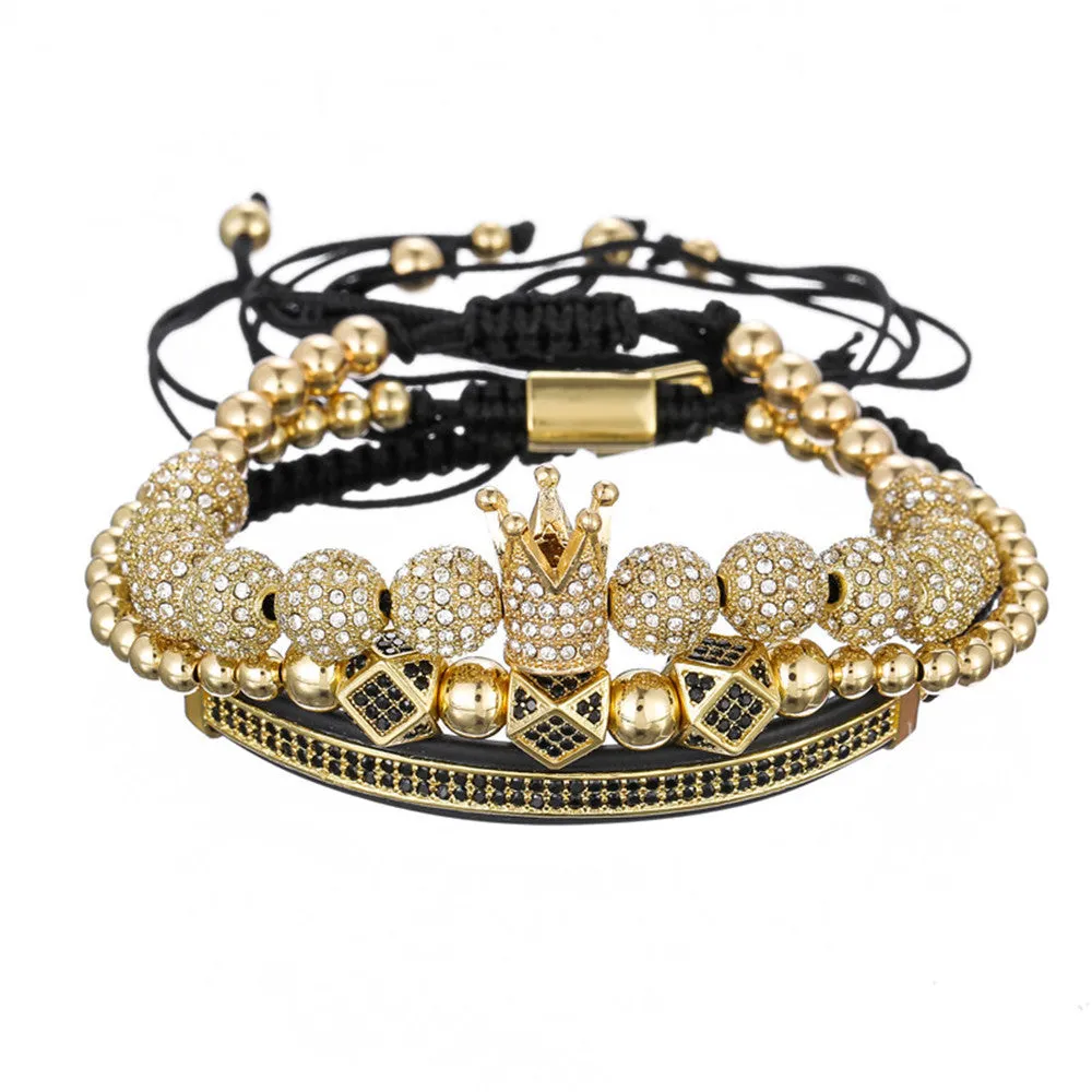 12 Micro-inlaid Diamond Ball Geometric Bracelet Exaggerated Copper Beads Woven Suit
