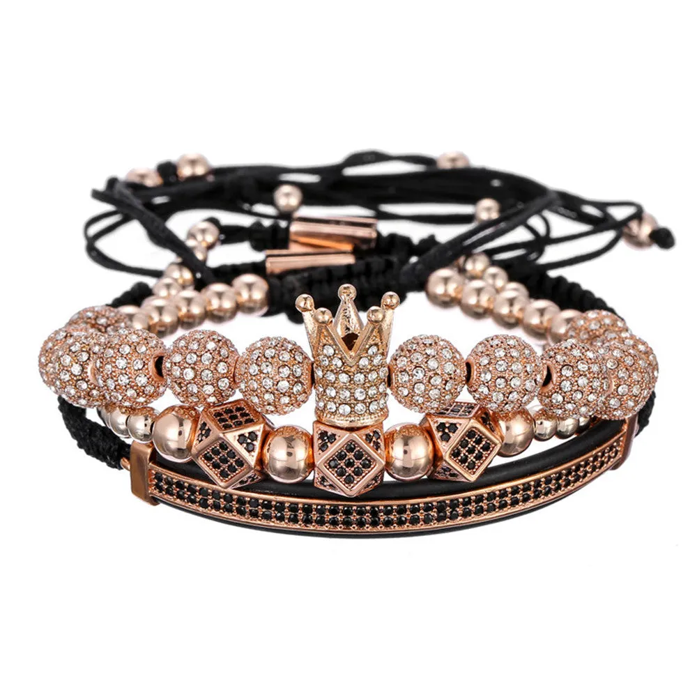 12 Micro-inlaid Diamond Ball Geometric Bracelet Exaggerated Copper Beads Woven Suit