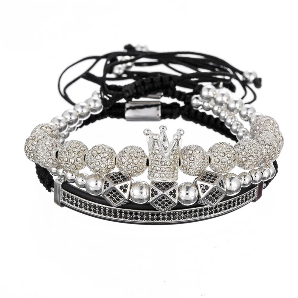 12 Micro-inlaid Diamond Ball Geometric Bracelet Exaggerated Copper Beads Woven Suit