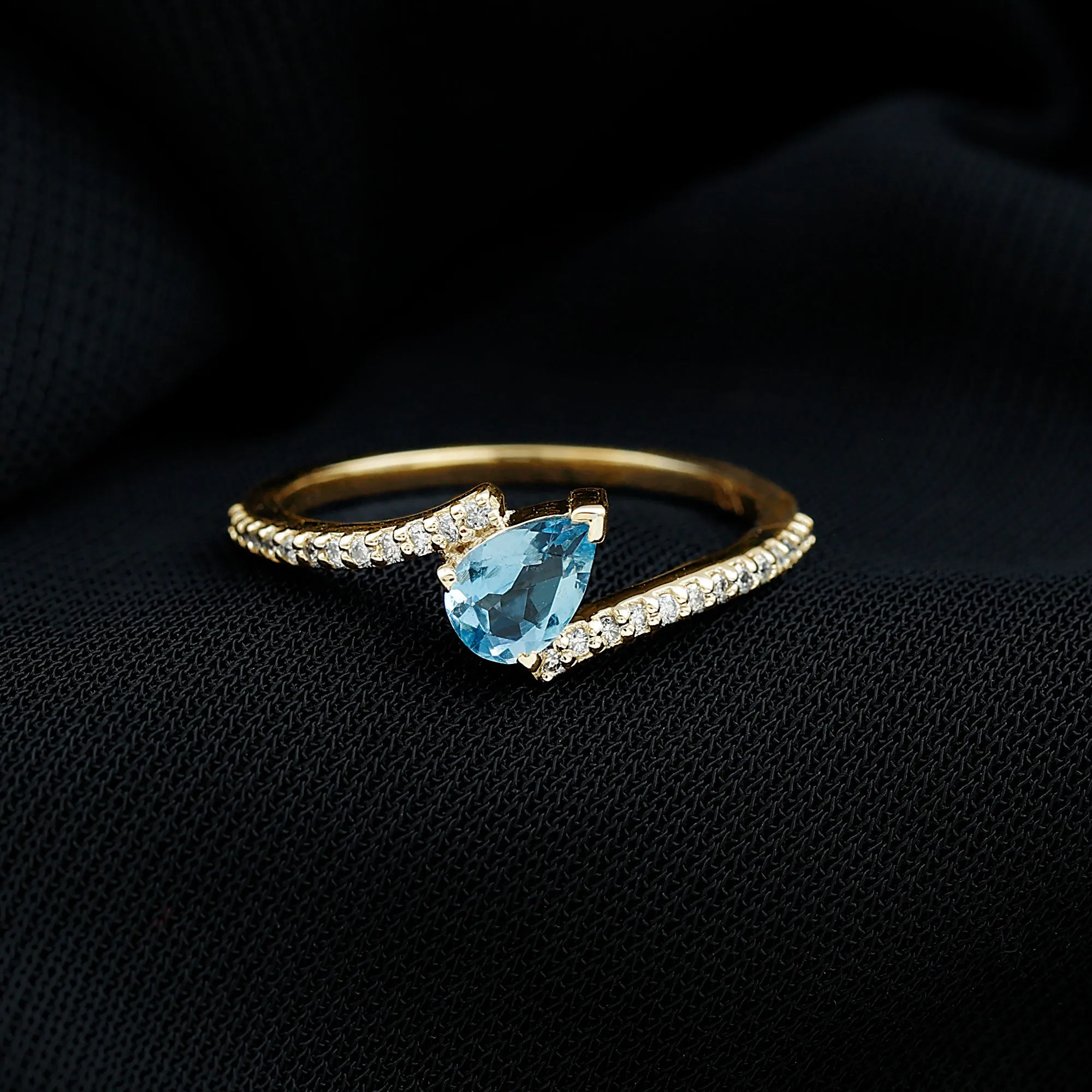 1/4 Carat Pear Aquamarine Bypass Promise Ring with Diamond