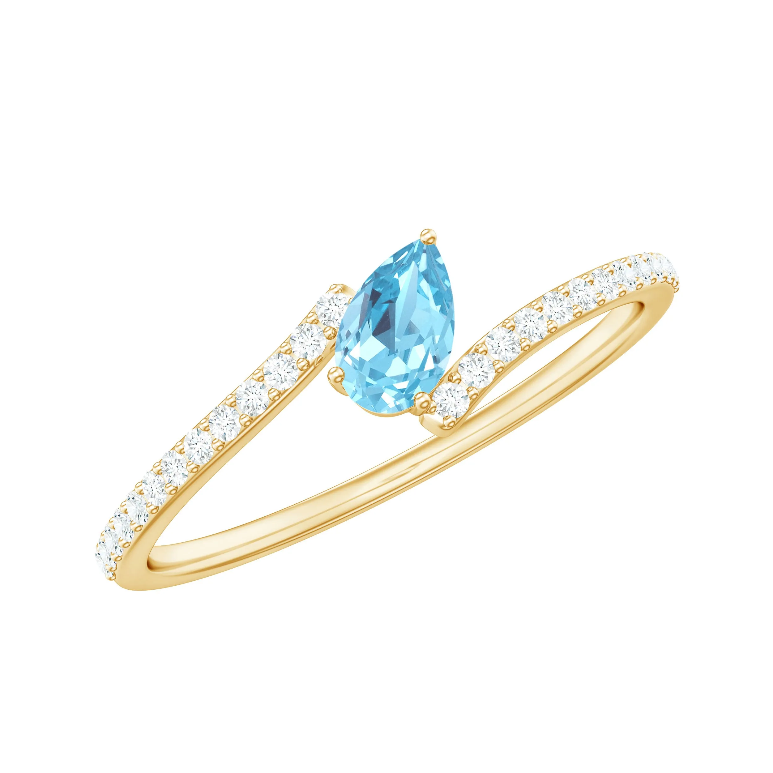 1/4 Carat Pear Aquamarine Bypass Promise Ring with Diamond