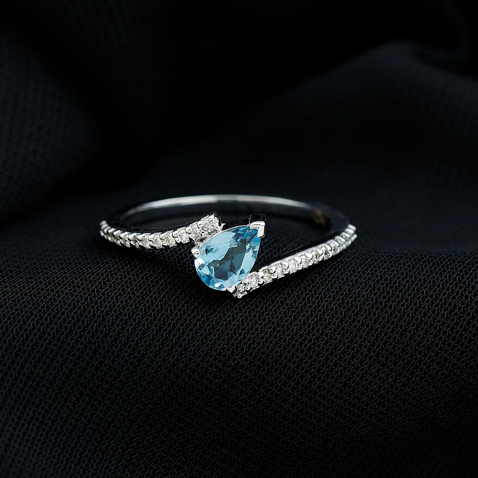 1/4 Carat Pear Aquamarine Bypass Promise Ring with Diamond