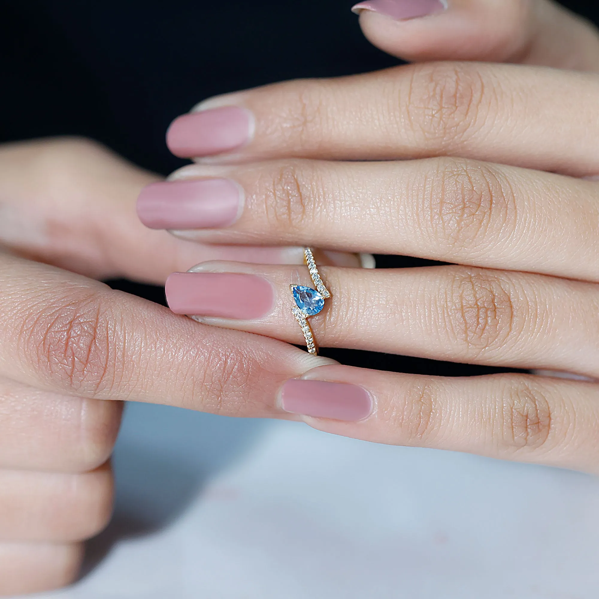 1/4 Carat Pear Aquamarine Bypass Promise Ring with Diamond