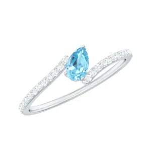 1/4 Carat Pear Aquamarine Bypass Promise Ring with Diamond