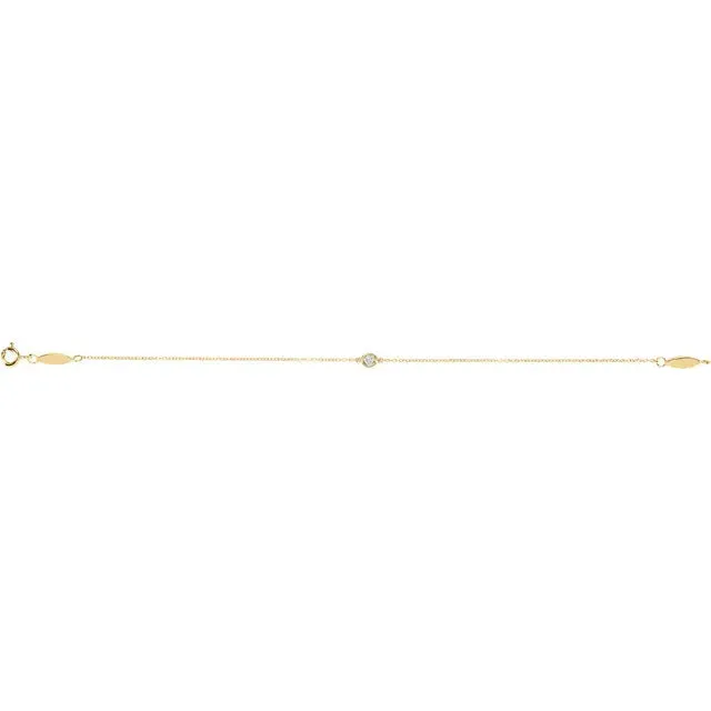 14K Gold 0.08 CT Natural Diamond 7" Bracelet