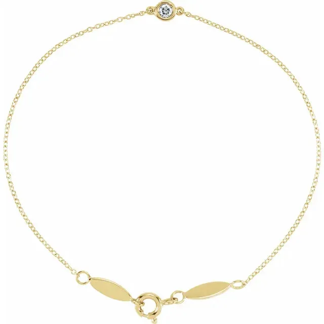 14K Gold 0.08 CT Natural Diamond 7" Bracelet