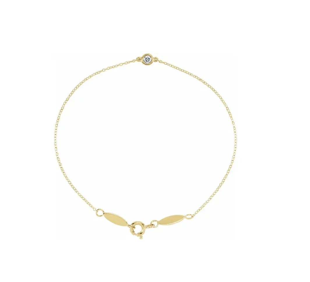 14K Gold 0.08 CT Natural Diamond 7" Bracelet