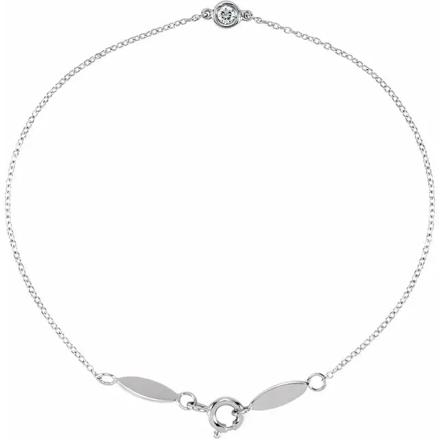 14K Gold 0.08 CT Natural Diamond 7" Bracelet