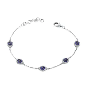 14k Gold Diamond & Sapphire Evil Eye Station Bracelet
