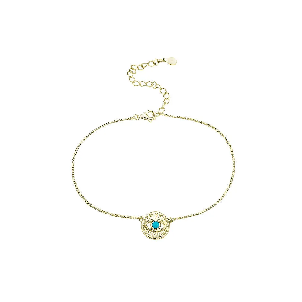 14K GOLD PLATED STERLING SILVER TURQUOISE EVIL EYES BRACELET