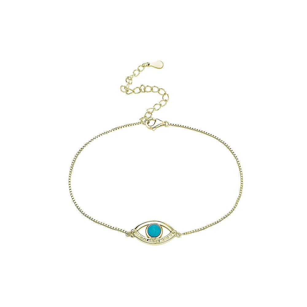 14K GOLD PLATED STERLING SILVER TURQUOISE EVIL EYES BRACELET