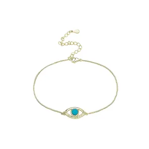 14K GOLD PLATED STERLING SILVER TURQUOISE EVIL EYES BRACELET