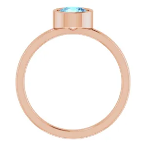 14K Rose 6 mm Natural Aquamarine Ring