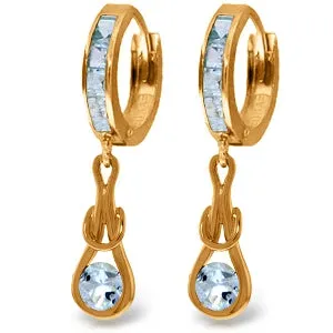 14K Solid Rose Gold Huggie Earrings w/ Dangling Aquamarine