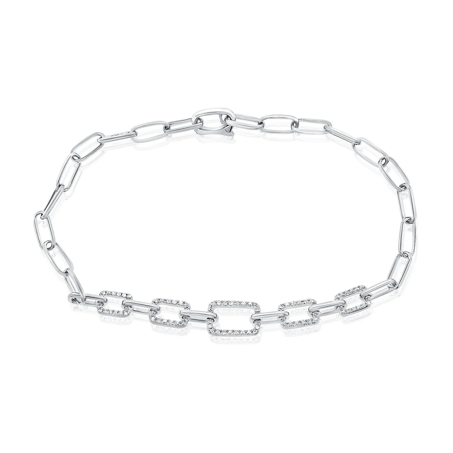 14K White Gold Diamond Fancy Link Bracelet