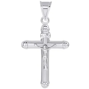 14k White Gold Rounded Christian INRI 3-D Crucifix Tube Cross Pendant
