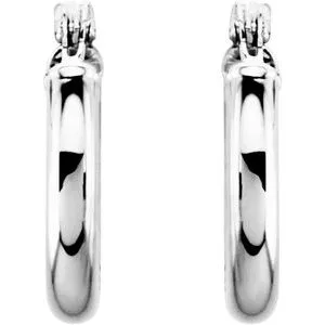 14K White Tube 13 mm Hoop Earrings