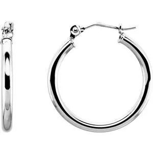 14K White Tube 13 mm Hoop Earrings