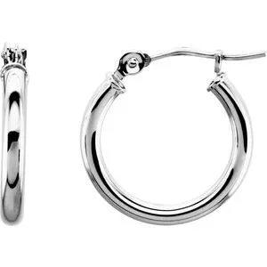 14K White Tube 13 mm Hoop Earrings