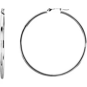 14K White Tube 13 mm Hoop Earrings