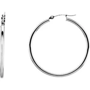 14K White Tube 13 mm Hoop Earrings