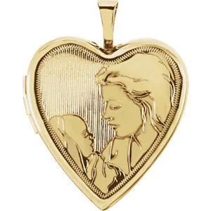 14K Yellow 20.75x19.25mm Child & Mother Heart Locket