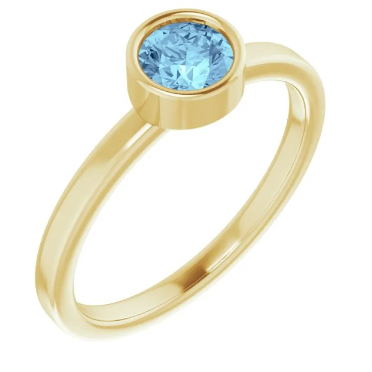 14K Yellow 5 mm Natural Aquamarine Ring