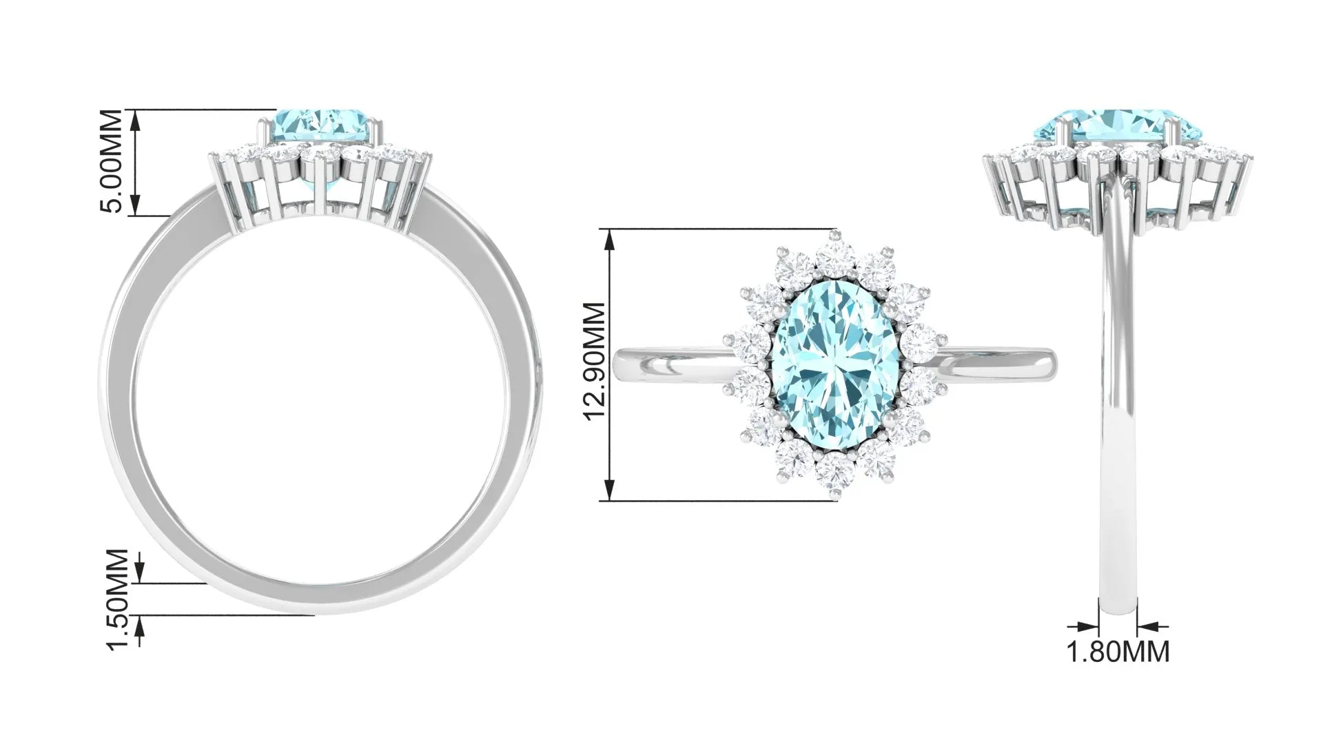 1.5 CT Princess Diana Inspired Aquamarine and Diamond Engagement Ring