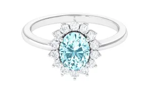 1.5 CT Princess Diana Inspired Aquamarine and Diamond Engagement Ring