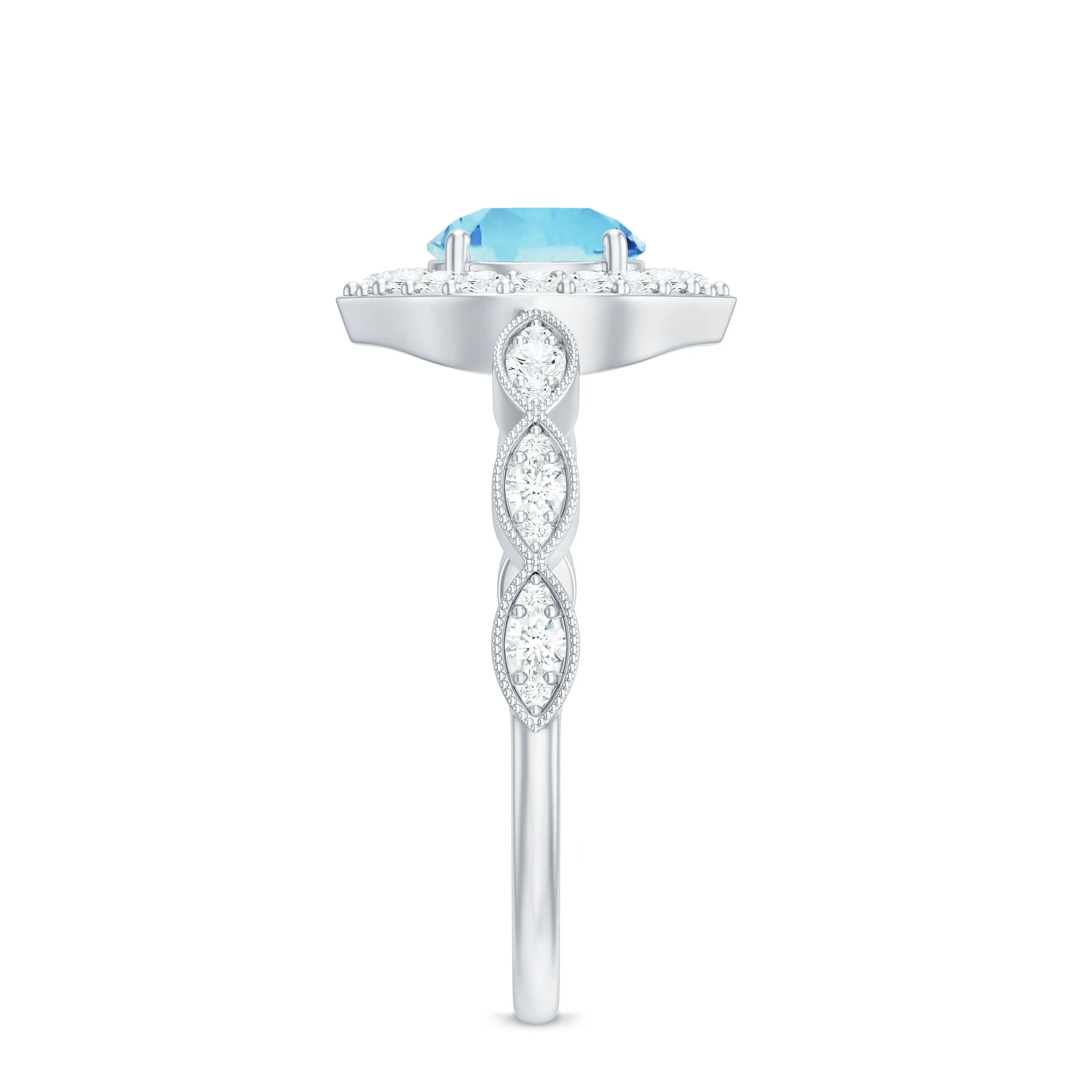 1.50 CT Vintage Aquamarine Engagement Ring with Diamond Accent