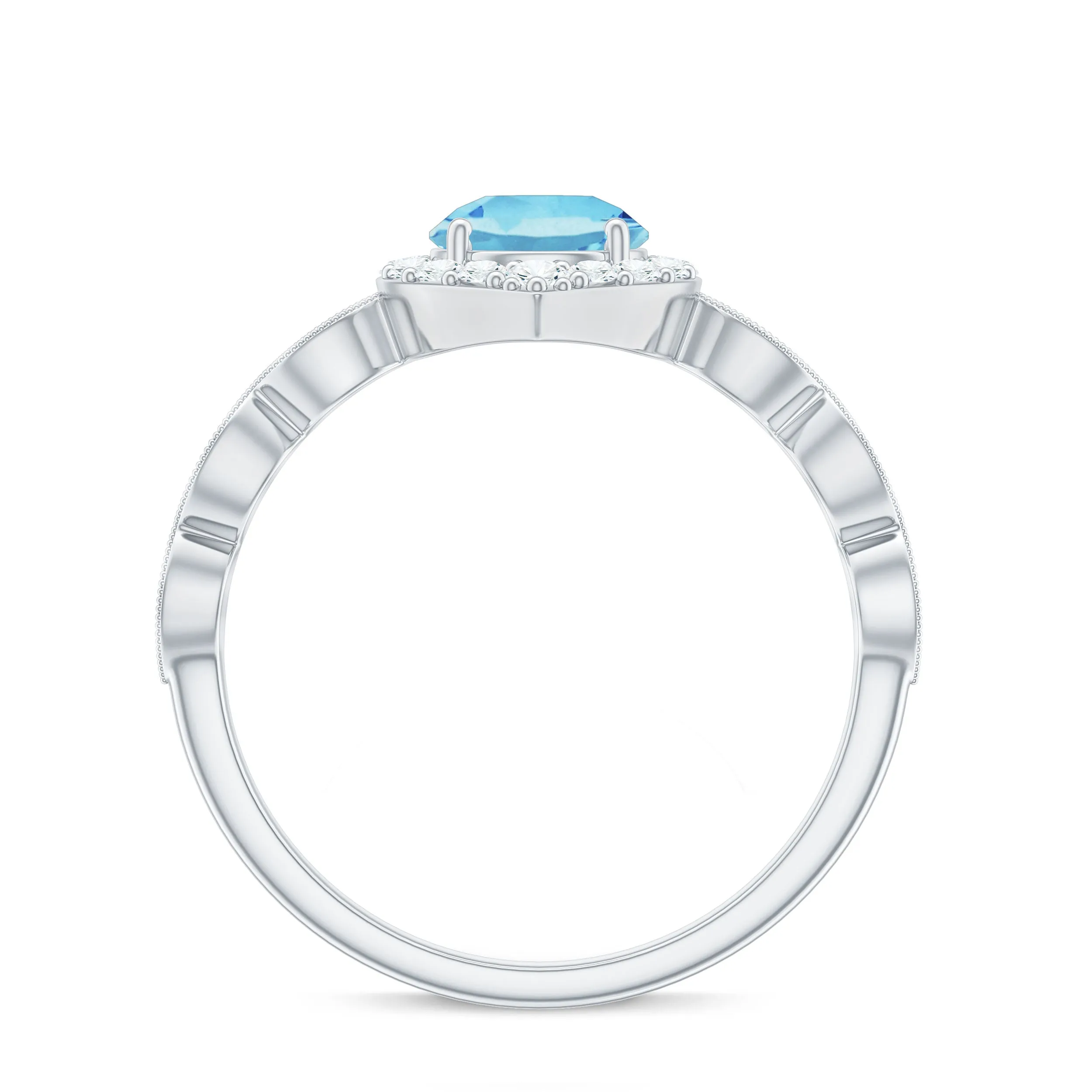 1.50 CT Vintage Aquamarine Engagement Ring with Diamond Accent