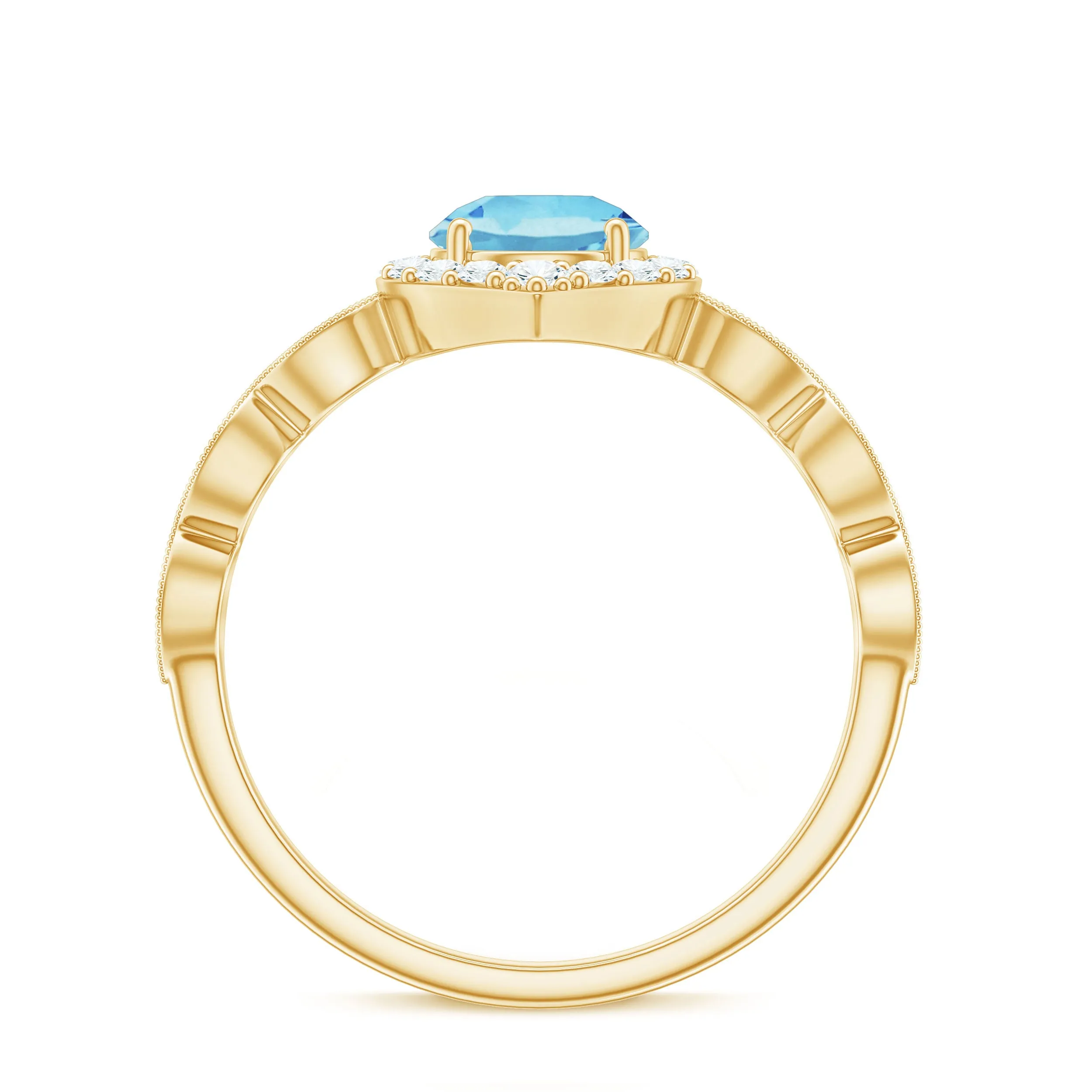 1.50 CT Vintage Aquamarine Engagement Ring with Diamond Accent